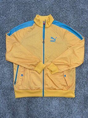 PUMA Sport Lifestyle Yellow Blue Track Jacket Men’s Large Full Zip